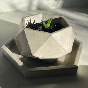 Hexagonal natural grey concrete planter